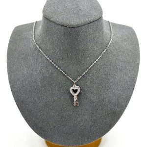 925 Solid Sterling Silver Heart Key Necklace